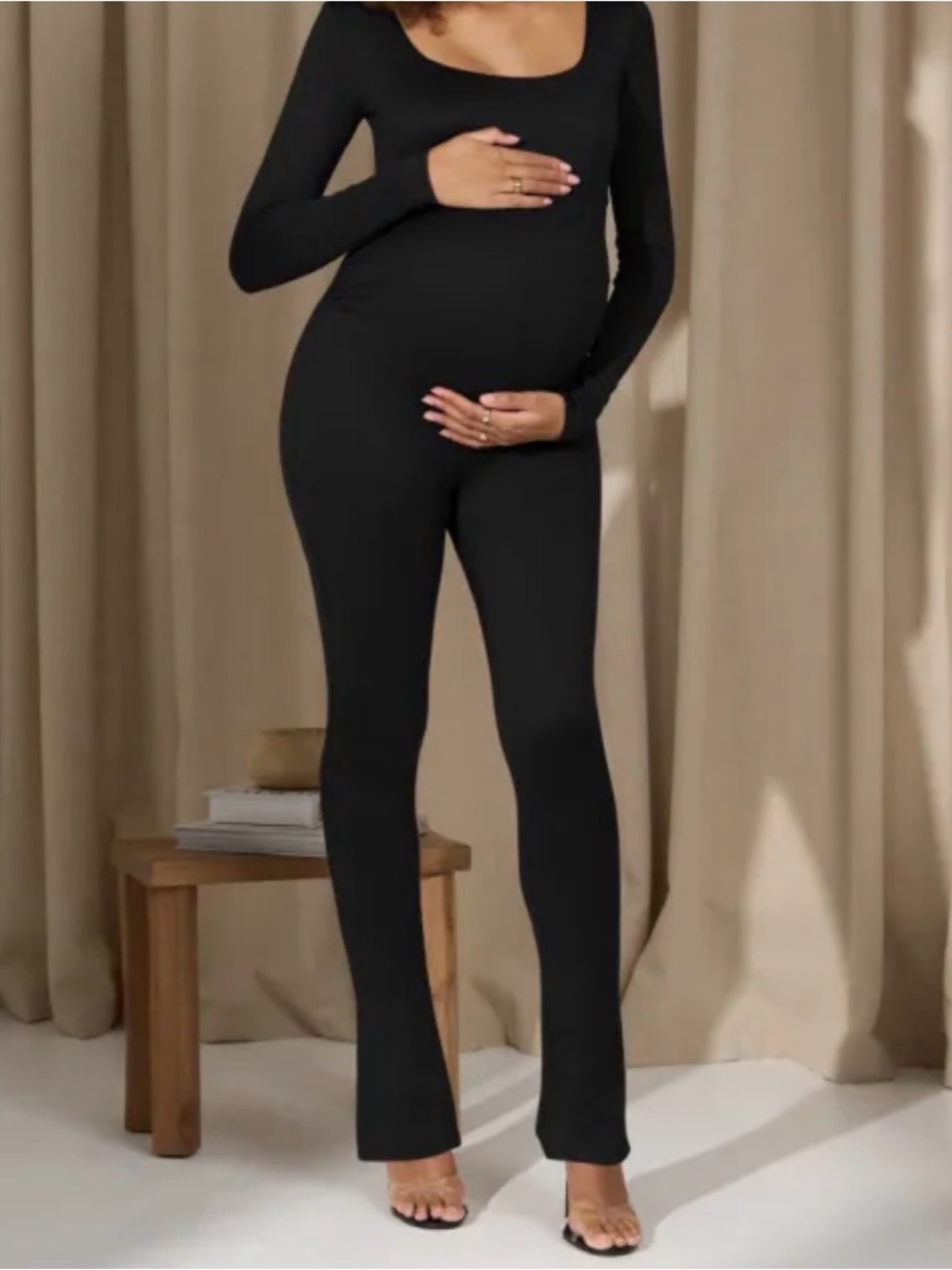 Black Square-Neck Slim-Leg Maternity Jumpsuit